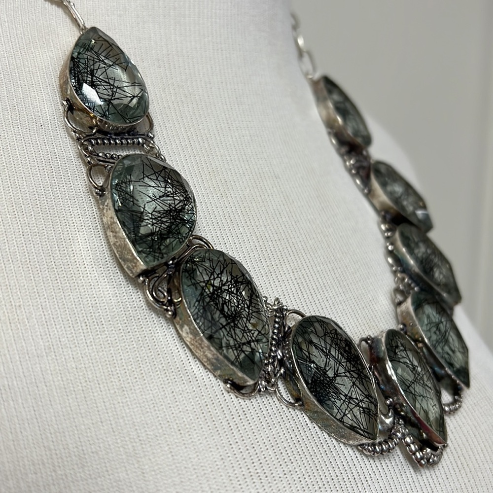 Vintage statement sterling necklace with glass